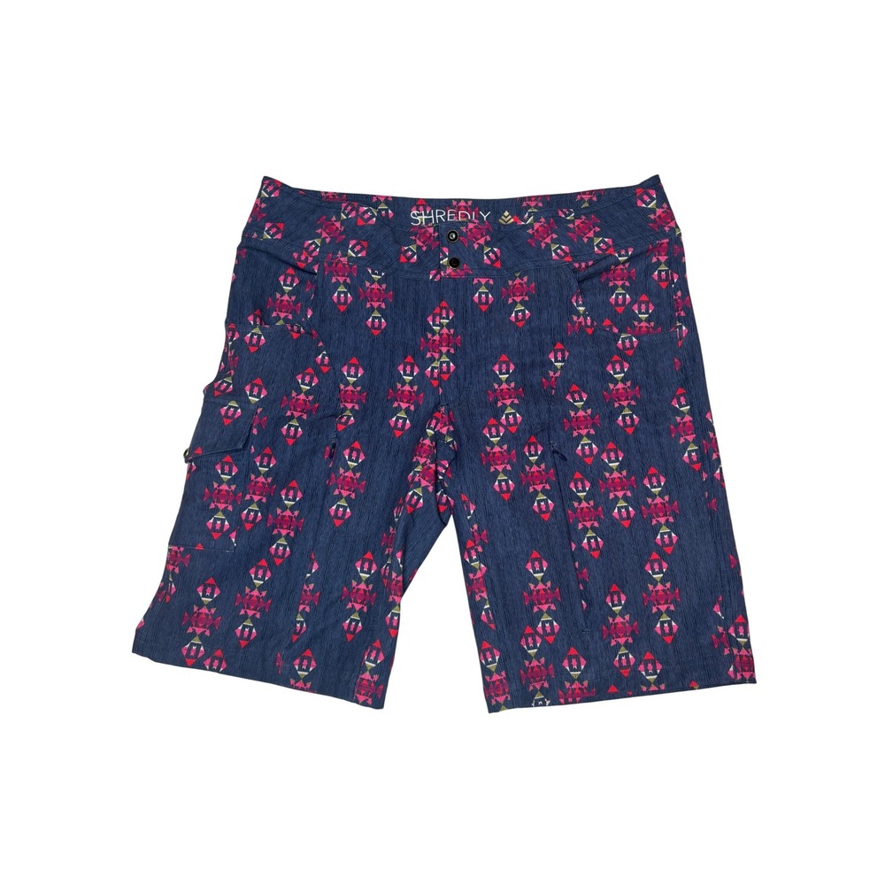 SHREDLY Womens MTB Mountain Bike Shorts Navy Pink Geometric Print Size 16
